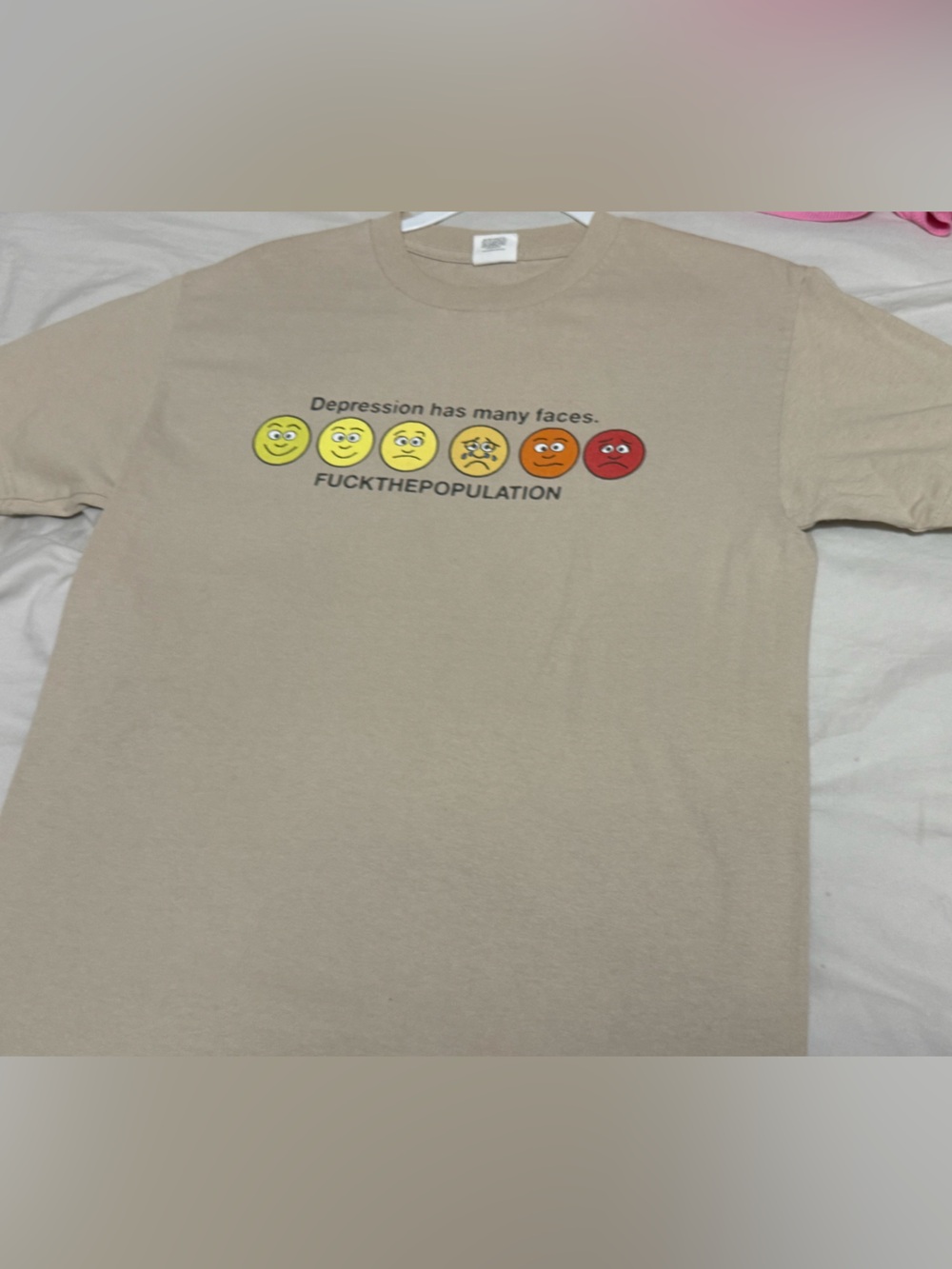 FTP Beige Short Sleeve Tee with Multicolor Emoji Faces